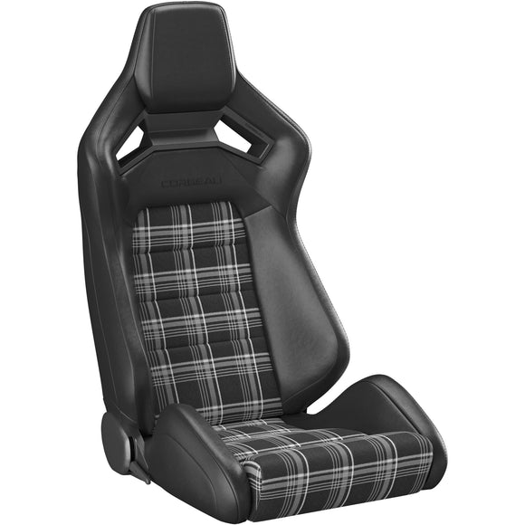Corbeau Sportline RRX Reclining Seat Pair (Driver & Passenger) - Black Vinyl/White Plaid Cloth