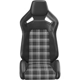 Corbeau Sportline RRX Reclining Seat Pair (Driver & Passenger) - Black Vinyl/White Plaid Cloth