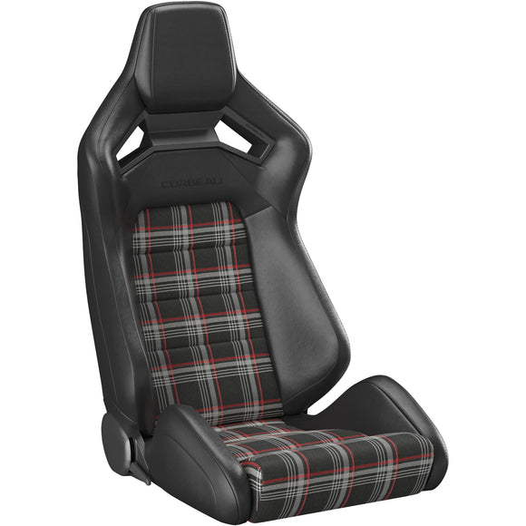 Corbeau Sportline RRX Reclining Seat Pair (Driver & Passenger) - Black Vinyl/Red Plaid Cloth