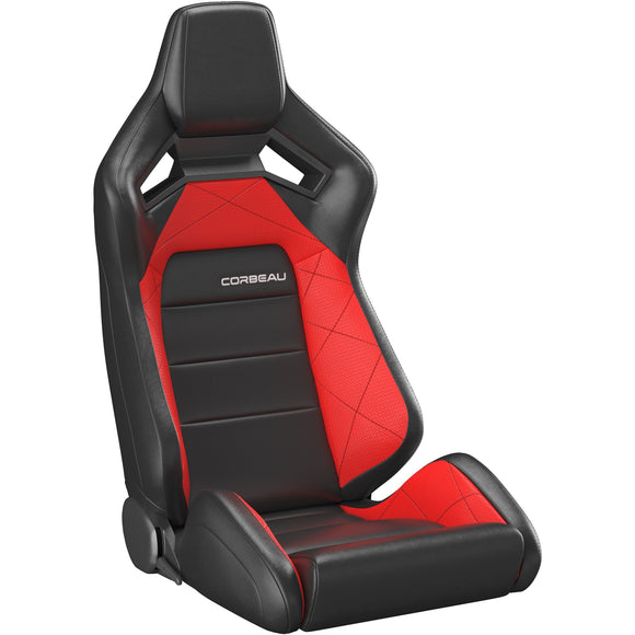 Corbeau Sportline RRX Reclining Seat Pair (Driver & Passenger) - Black Vinyl/Red HD Vinyl