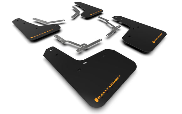 Rally Armor 12-19 Ford Focus ST / 16-19 RS Black UR Mud Flap w/Tangerine Scream Logo